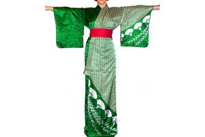 Frau im grünen odori-katamigawari Kimono
