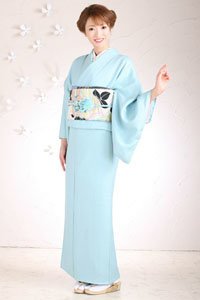 Iro Muji Kimono in Blau mit schönem Obi.