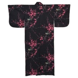 Kimono für Damen Nachtigall und Pflaume Schwarz