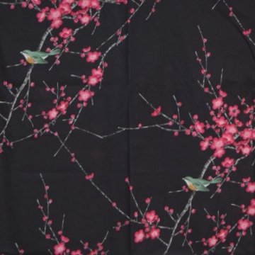 Kimono für Damen Nachtigall und Pflaume Schwarz Muster